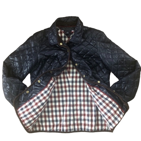 Tommy Hilfiger Navy Diamond Quilted Snap Up Jacket Sz M Corduroy Cuff Collar - Picture 7 of 7